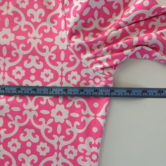 LULU B Womens Dress Sz L Pink Geometric Print Elbow Sleeve Jersey Stretch V Neck - Picture 5 of 11
